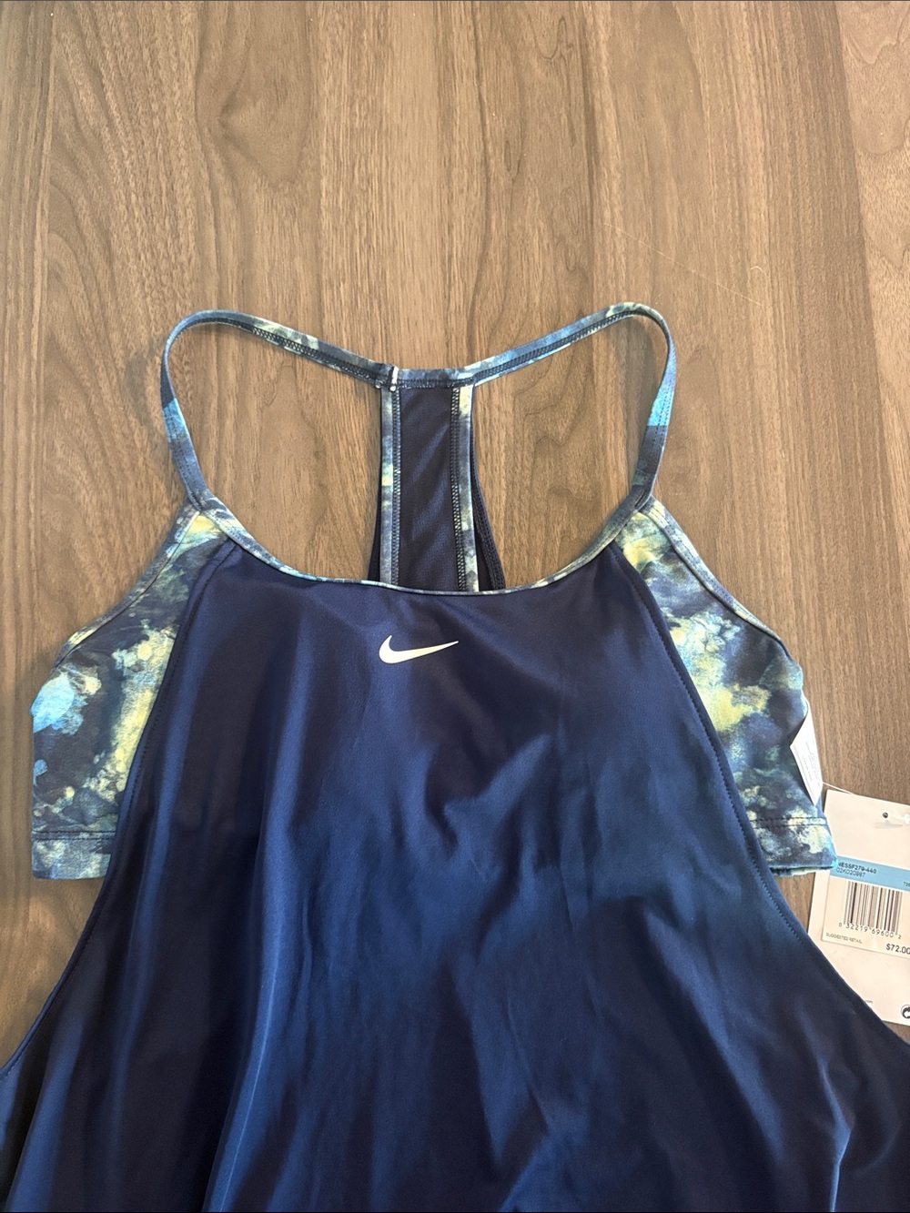 Nike swim Navy Tank with Blue and Teal Tie-Dye Straps